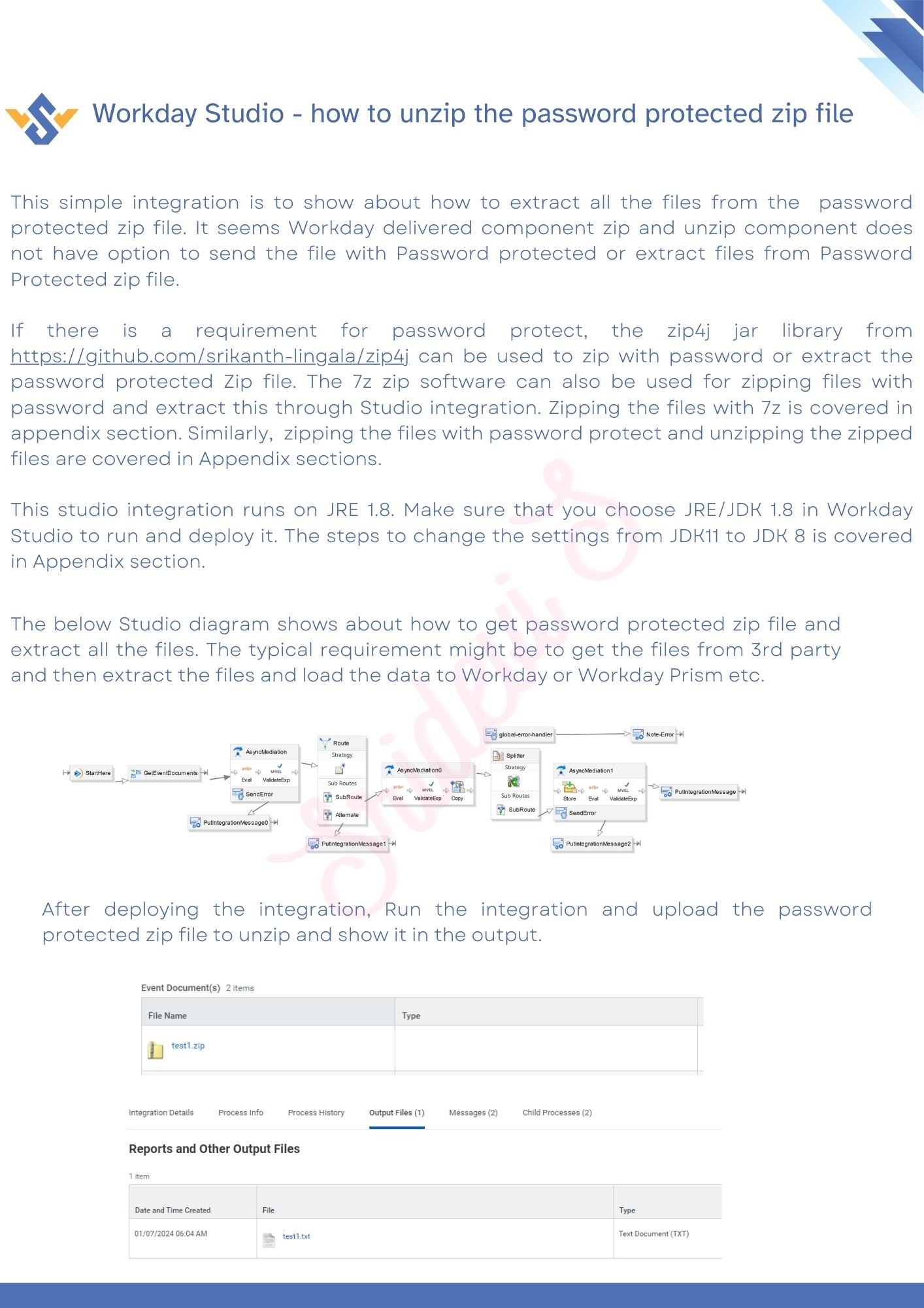 Workday studio integration unzipping the password protected zip file